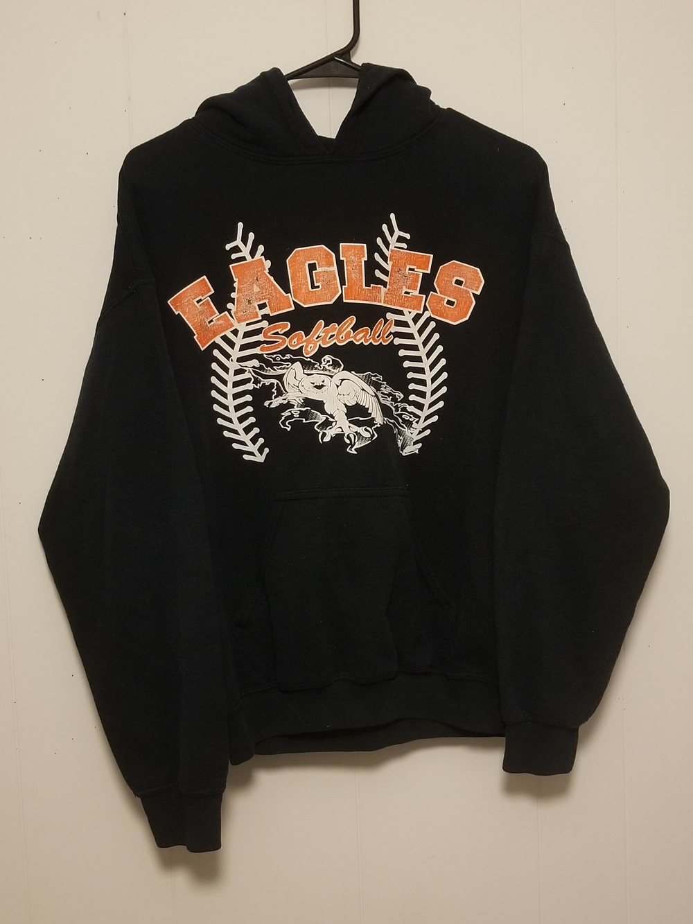Gildan Black Hoodie with Orange & White Eagles Softball Graphic Womens Size M